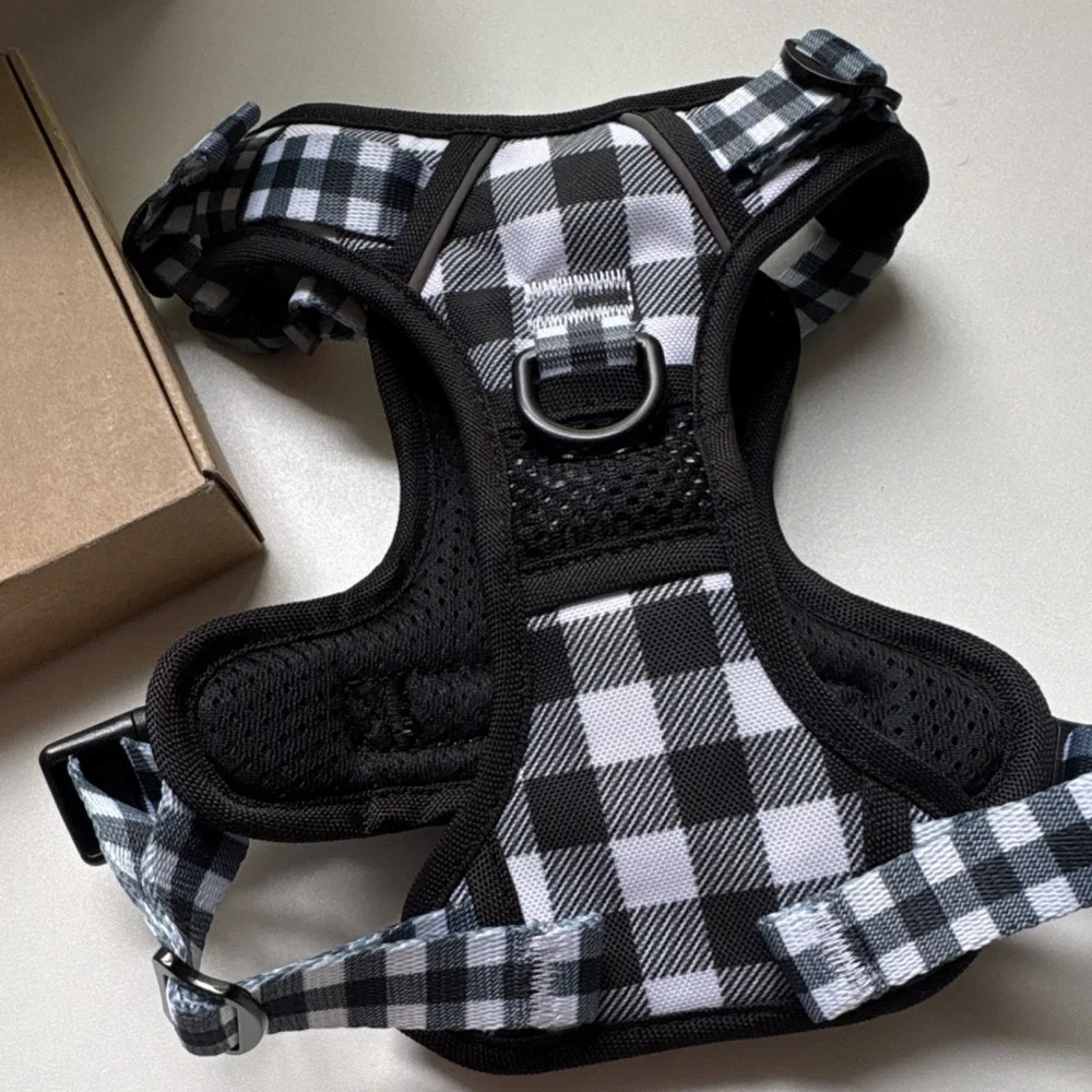 PoyPet Adjustable Padded Soft Vest Harness Small Dog Black & White Plaid